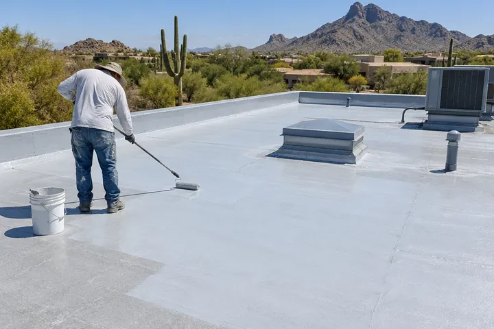 Primed built-up roof surface ready for coating