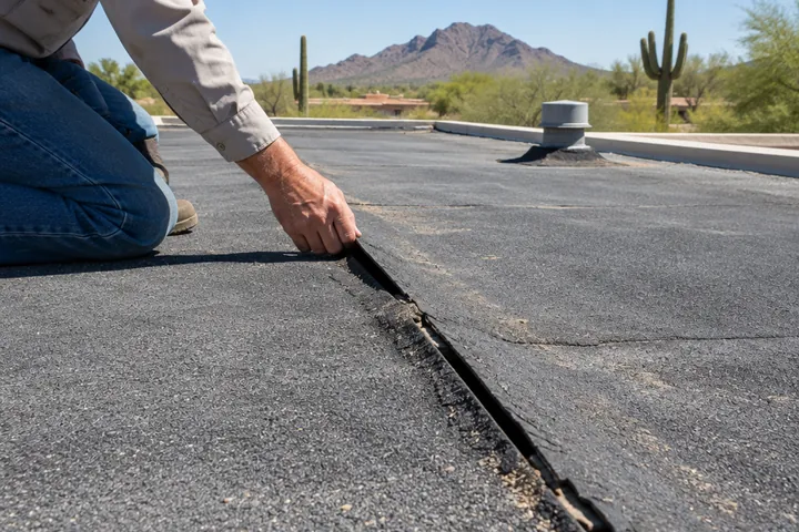 Split seam on an old rolled flat roof