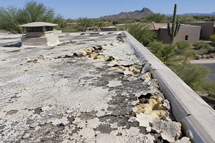 Degraded, crumbling foam roof surface